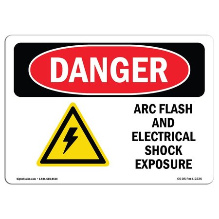 SIGNMISSION OSHA Danger Sign, 3.5" Height, 5" Width, ARC Flash And Electrical Shock, Landscape, 10PK OS-DS-D-35-L-2236-10PK